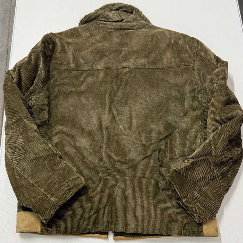 Sears The Leather Shop Jacket Mens 38 Tan Green Good Suede Corduroy Faux Fur - Picture 5 of 10